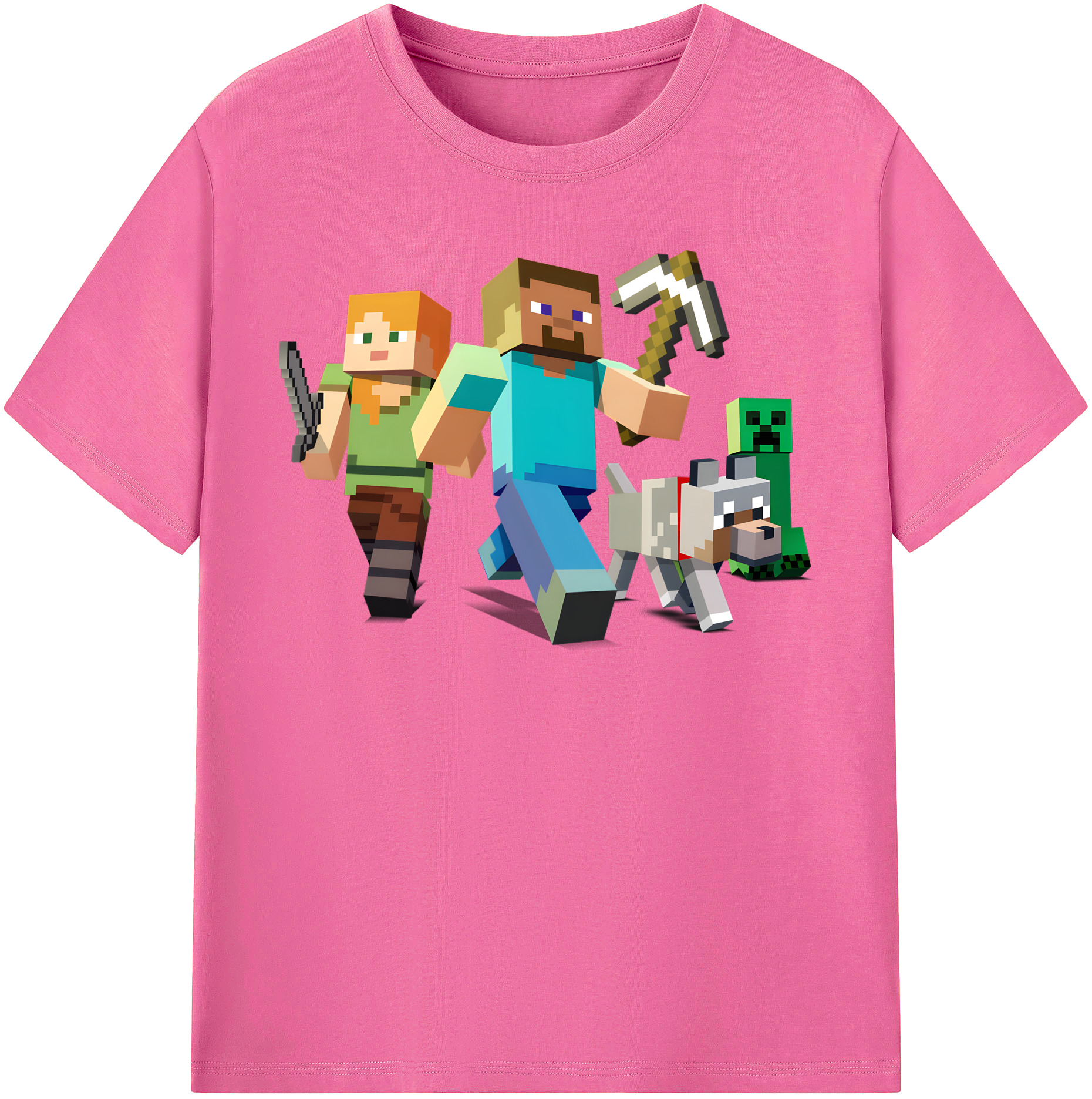 （画像用） マインクラフト ブロックの世界 Minecraft MC Block world レディースカジュアルプリントTシャツ（綿100％）